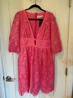 Impressions Pink Eyelet V-Neck Mini Dress